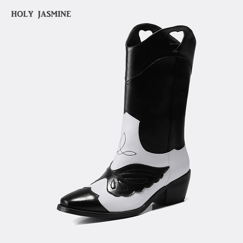 Cossacks Mixed Colors PU Leather Cowboy Ankle Boots Women Wedge High Heel Booties Snake Print Western Cowgirl Boot 2019 Female | Обувь