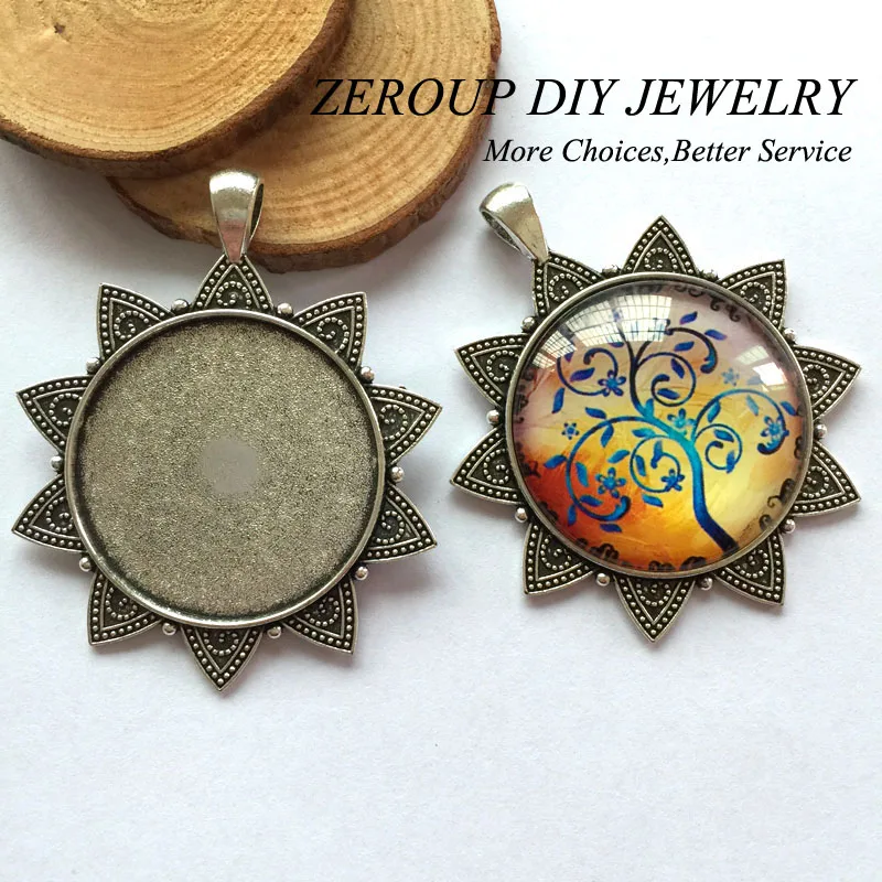 

5pcs/lot 35mm Necklace Pendant Setting Antique Bronze Silver Glass Cabochon Blank Base Supplies for Jewelry Finding T19