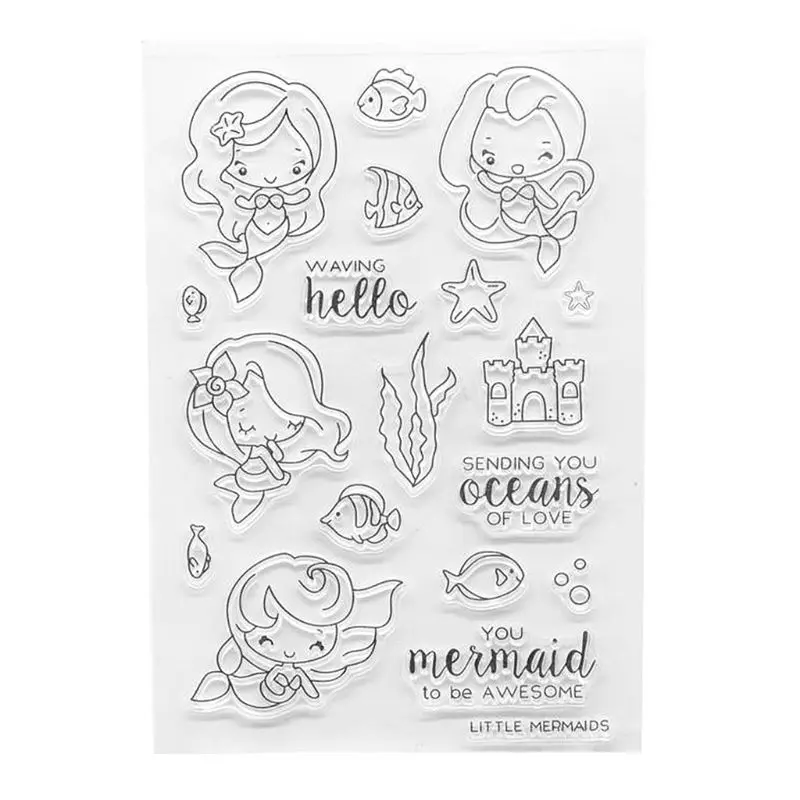 

PVC Transparent Stamp Seal Cartoon Little Mermaids Patterns DIY Scrapbook Photo Album Card Diary Decor English Letters