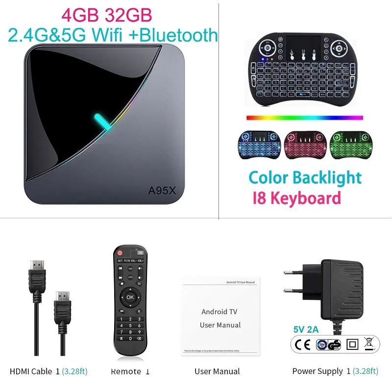 Presale A95X F3 RGB светильник ТВ приставка Android 9,0 Amlogic S905X3 4G 3 2G 64G Wifi BT ТВ приставка YouTube 1080P 4K 2G 16G медиаплеер - Цвет: 4GB 32GB add I8B