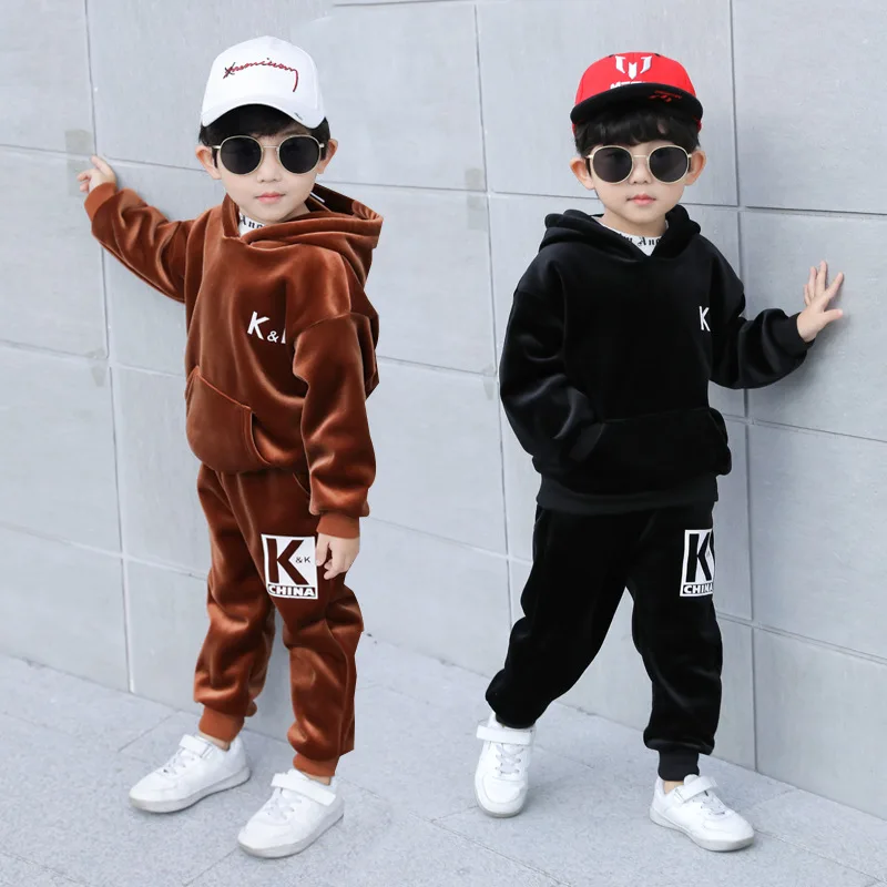 

Sports Boy Clothes Set Boy Velvet Girls Suit Hoodies+Pants 2 Pcs Spring Winter Children's Set Teen Girls Clothes Suit 2 -8 Years