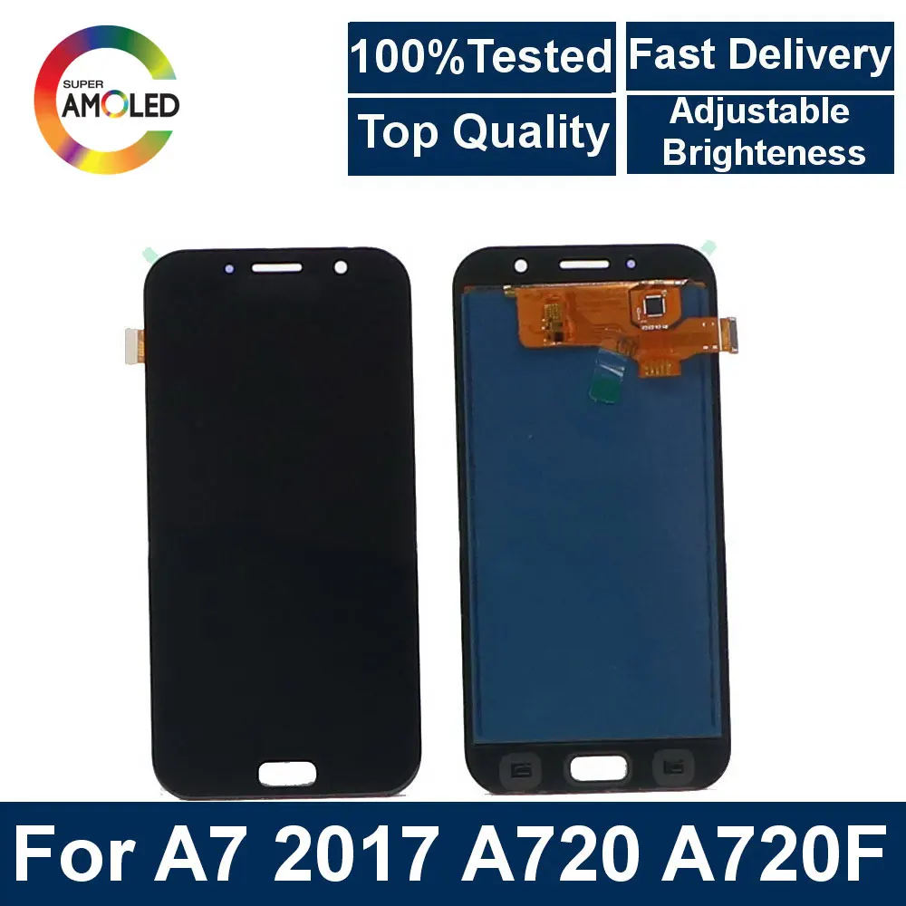 Супер AMOLED lcd A7 для Samsung Galaxy A7 A720 A720F Мобильный телефон lcd дисплей сенсорный экран сборка+ регулятор яркости