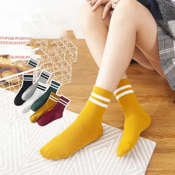 

Autumn And Winter New Socks Female College Style Two-Bar Pure Cotton Tube Socks All-Match Fashionable Women Socks Wholesale