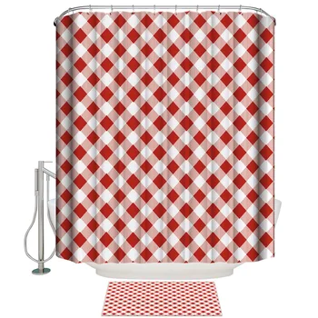

Red Diamond Pattern Shower Curtain Set Waterproof Fabric