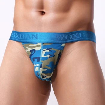 

Sexy Underwear Men Briefs Shorts Man High Fork Camouflage Print Low Waist Thin Pouch T Pants Cueca Calzoncillos marca M-XXL