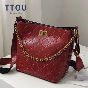 

Casual Vinatge Chain Women Bucket Bag Plaid Retro Female Shoulder Messenger Bag Office Lady Crossbody Bag Shopping Handbag