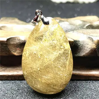 

Top Natural Gold Hair Rutilated Necklace Pendant For Woman Man 40x26x17mm Beads Gemstone Silver Crystal Fashion Jewelry AAAAA