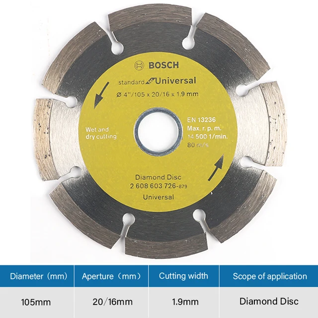 Bosch-disco de diamante de 105mm, hoja de mármol General, Material de mármol, ladrillo vitrificado de hormigón, corte de hoja seca y húmeda, amoladora angular 6