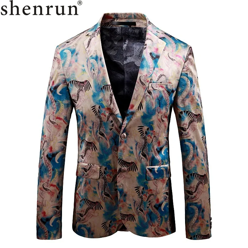 Мужской Блейзер Shenrun с модным принтом, приталенный, высококачественные для жениха, пиджак для вечеринки, выпускного, сценического шоу, стильный пиджак для мужчин