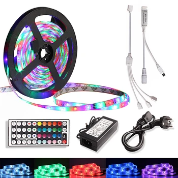 

5m Led Strip Light SMD 5050 Led Strip 12V DC EU Adapter With IR Remote Controller for Christmas Kitchen Home Party Flexible Tape