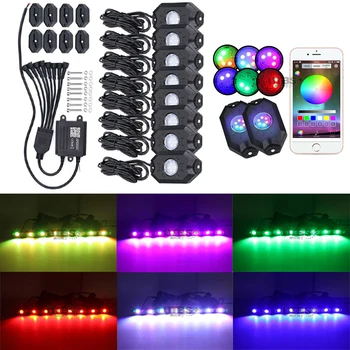 

OTBS RGB led rock light with Bluetooth Controller Multicolor Neon Timing Music Mode Flashing Car Light For Jeep 4x4 Off road ATV