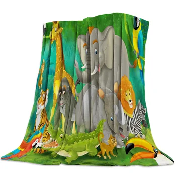 

Jungle Elephant Lion Parrot Monkey Spring and Autumn Soft Flannel Blanket Office Siesta Blanket Sofa Bed Blanket