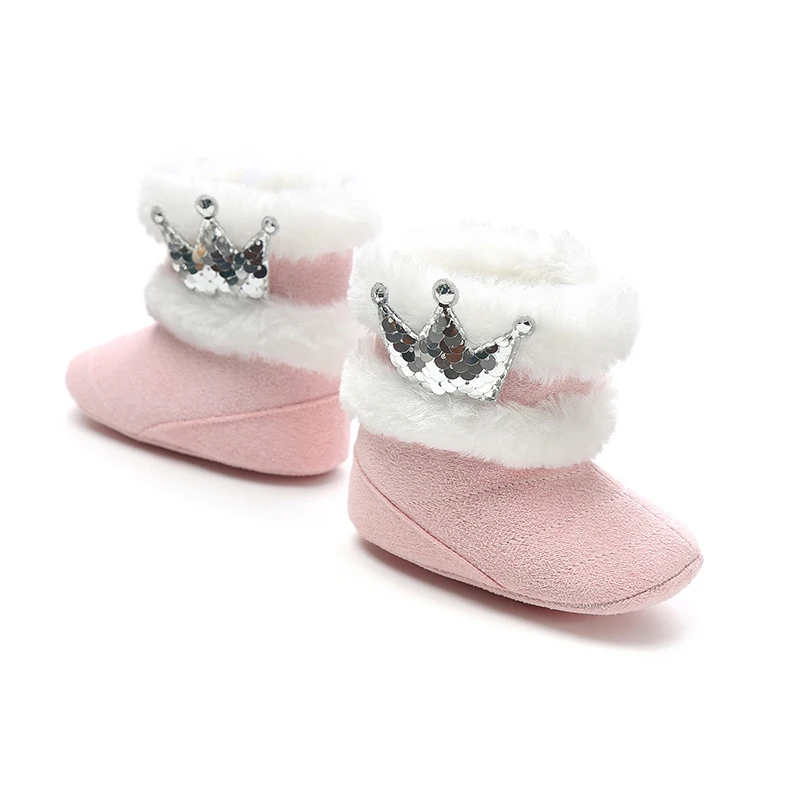 Теплые зимние сапоги с короной для малышей; обувь для маленьких девочек; однотонные мягкие зимние сапоги для новорожденных; обувь для маленьких девочек