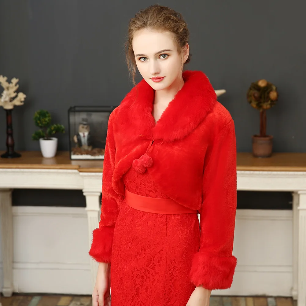 Winter Plush White Shawl Wedding Bridal Dress Imitation Fur Shawl Bridesmaid Vest Long Sleeve Shawls Wraps