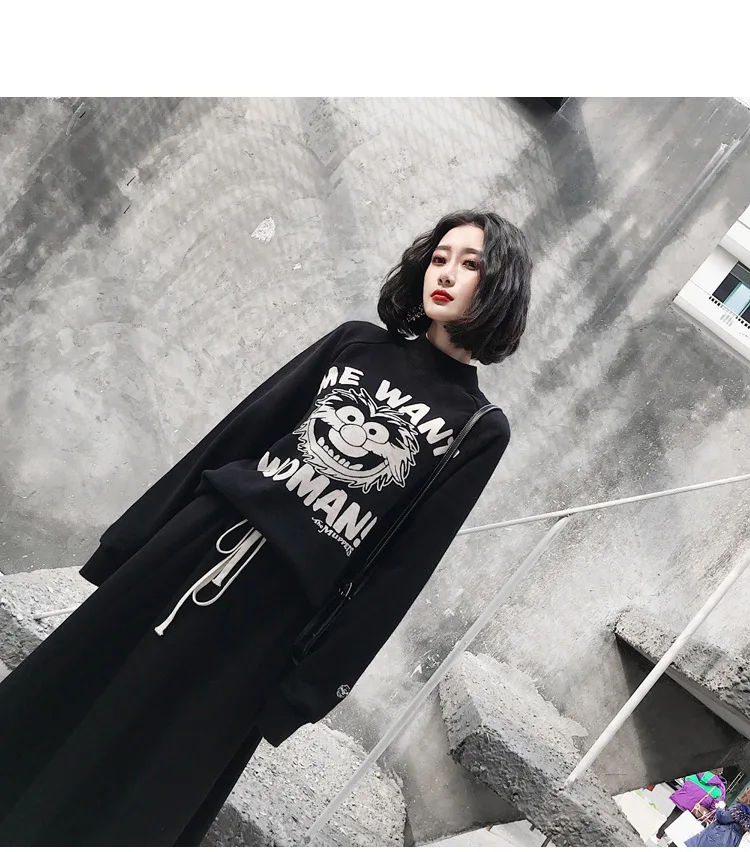 Personality popular logo hoodie woman new dark harbor style semi-high collar loose with velvet