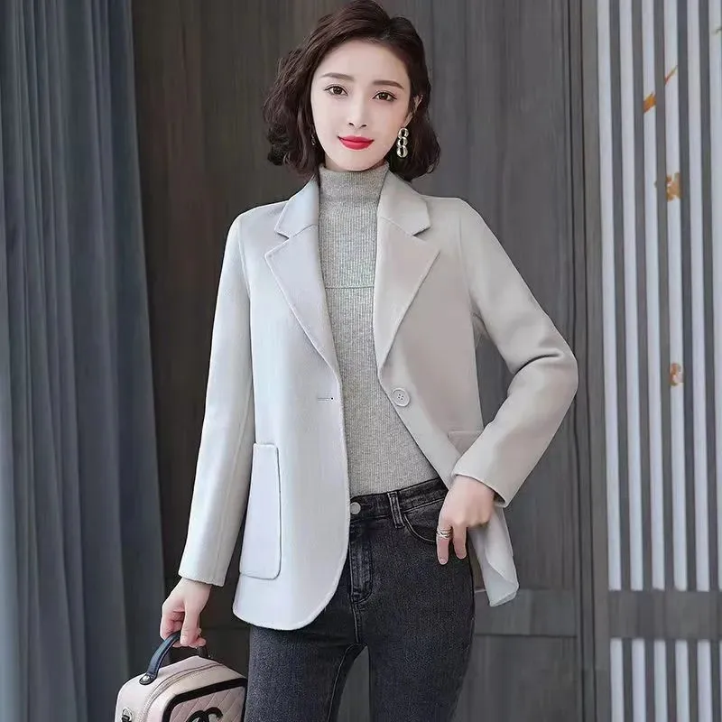 Woolen Small Suit Women's Coat Autumn Winter 2022 New Female Outerwear elegant Long Sleeve Suits Slim Blazer Ladies Jacket lawn suits