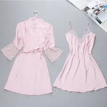 Женский халат и платье, наборы, Дамская ночная рубашка, ночная сорочка, сексуальное кружевное ночное белье для отдыха, халат, ночное платье, подушечки, одежда для сна@ 50