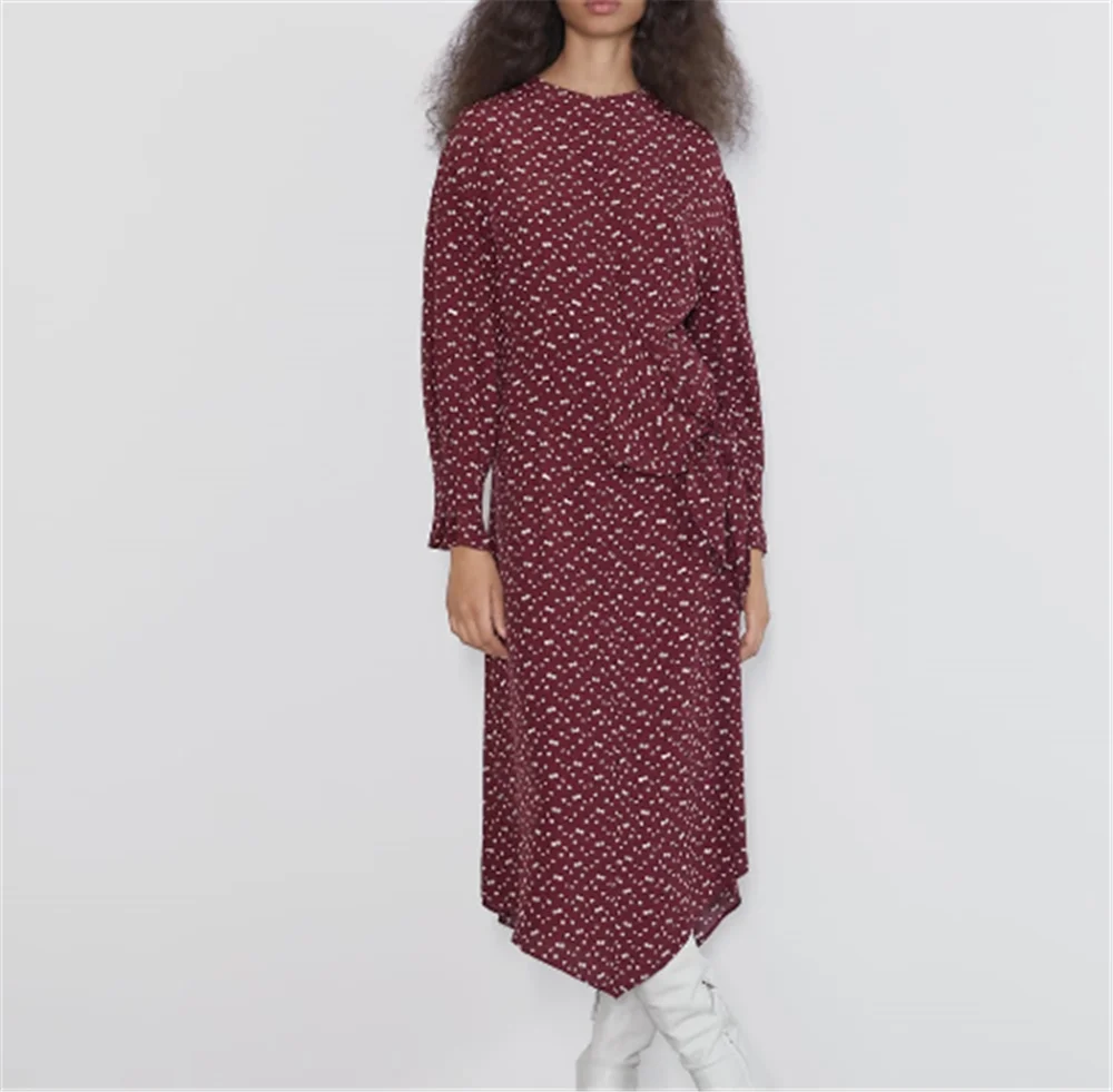 

Boho ZA Summer New Women's Print Midi Dress Fashion Round Neck Long Sleeve Dress Slim Thin Dress Wedding Travel Party Hot Party