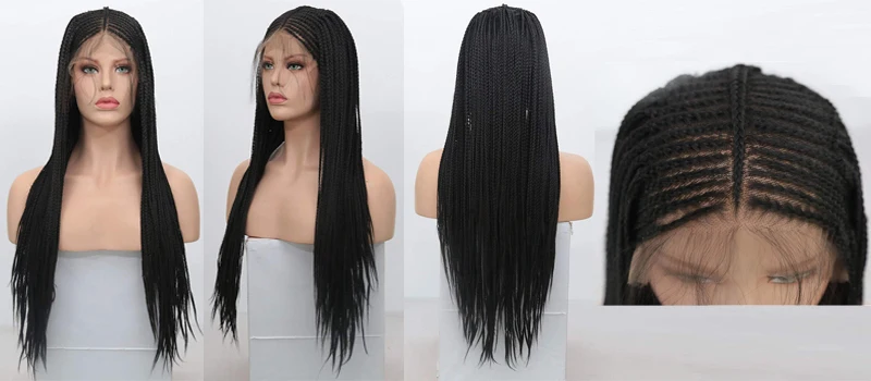 RONGDUOYI, 13x6, черные кружевные парики, высокотемпературные волоконные волосы, синтетические волосы на кружеве, парик, длинные плетеные косички, парики для женщин