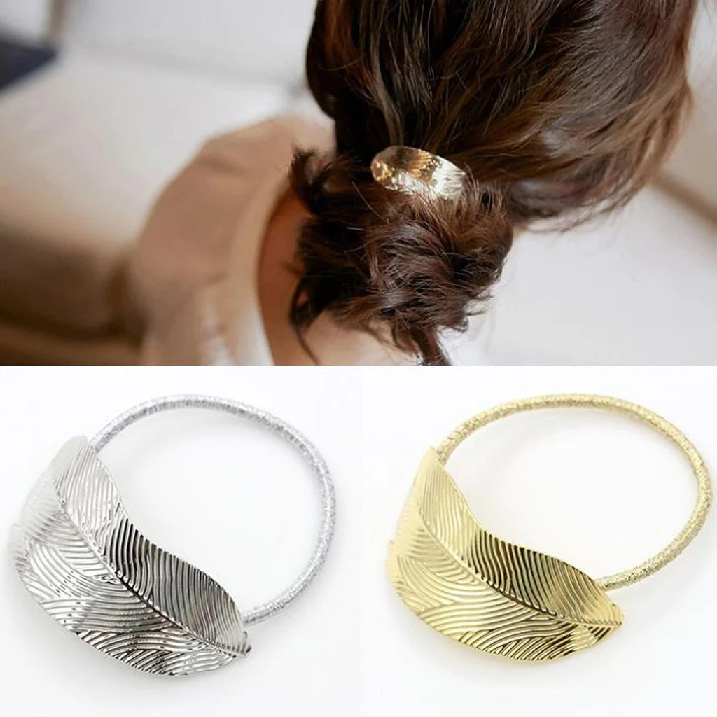High Quality Fashion Hot Sell Hair Accessories Alloy Leaves Hair Ring Women