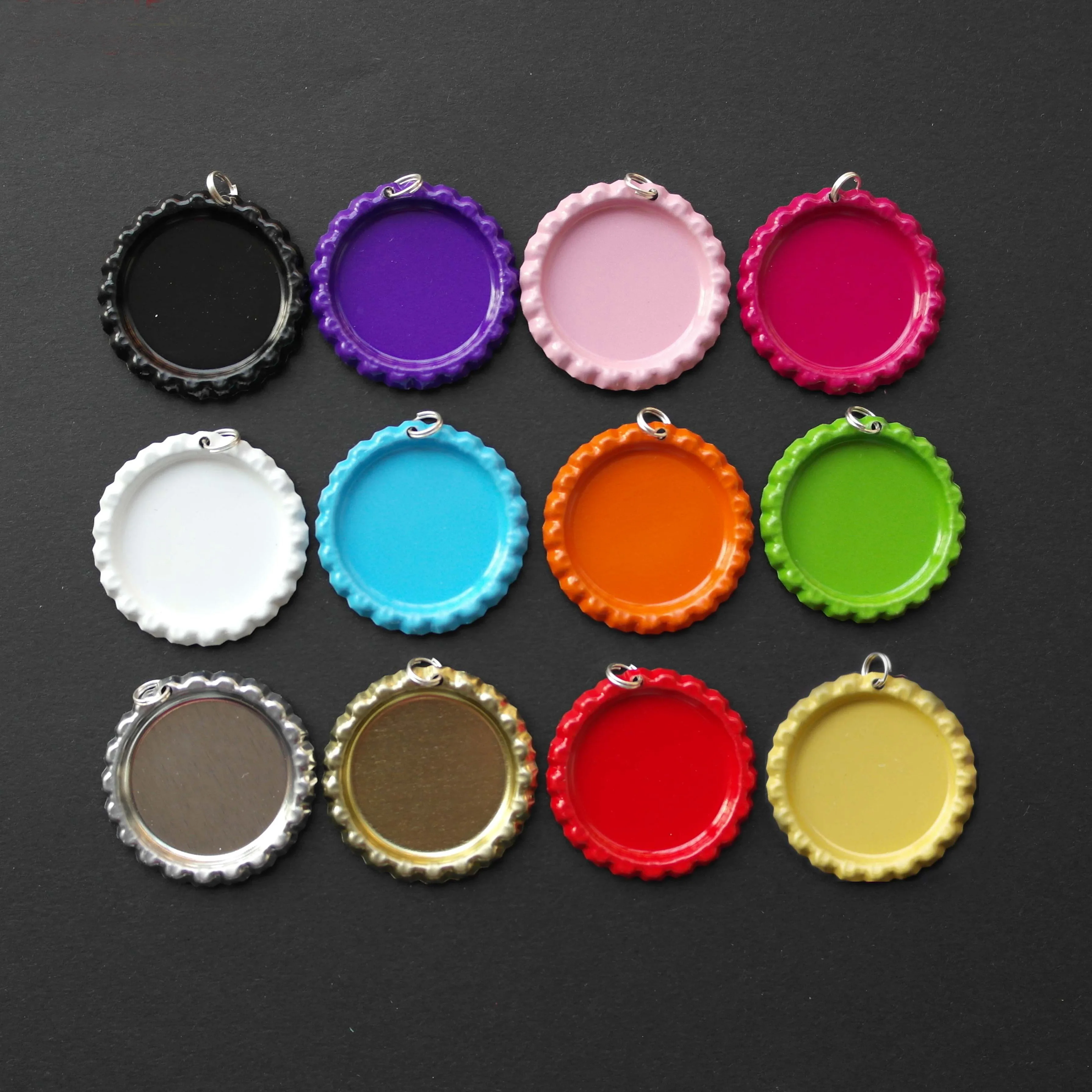 

With Holes and Rings ! 100pcs/lot colored 1 inch 25mm flattened bottle caps necklace accessories mix 11 colors