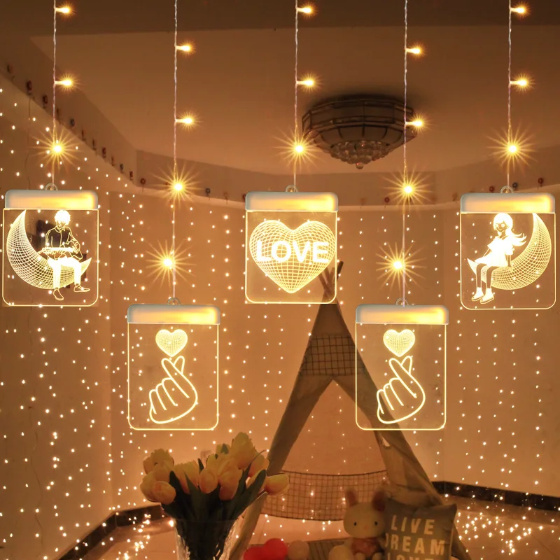 

1.5M LED Curtain Light Creative Pattern USB Light String Christmas Fairy Lights Garland Wedding Party New Year Decoration Gift