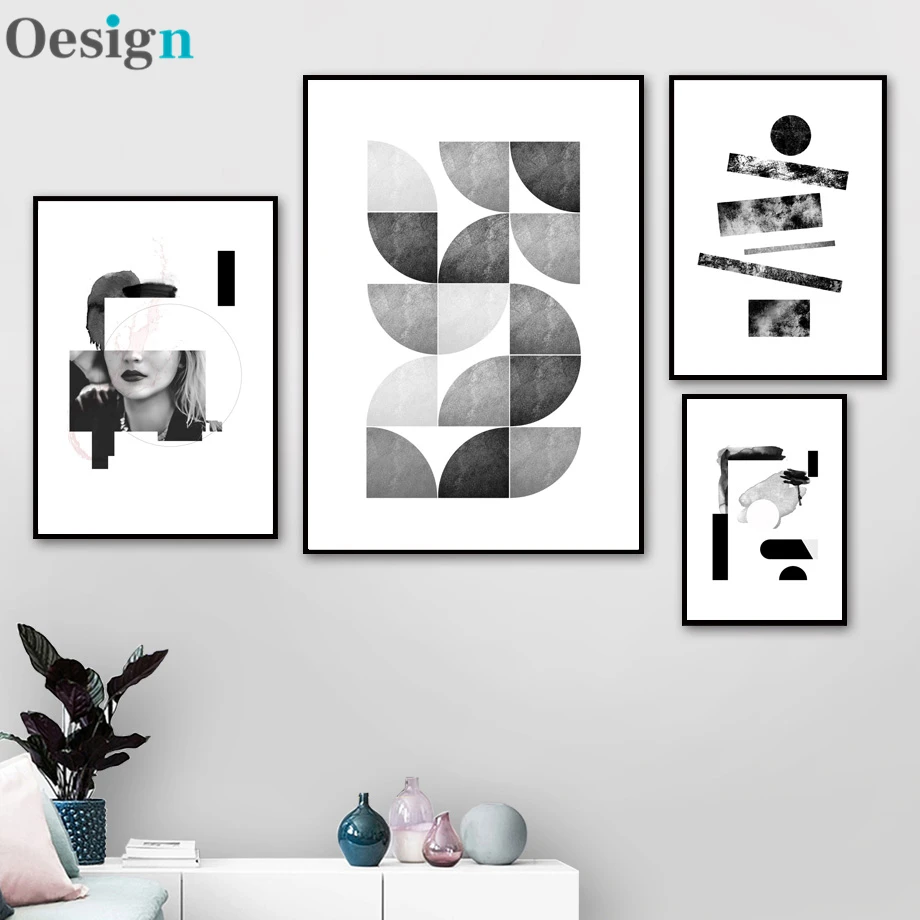 

Geometry Abstract Girl Wall Art Canvas Painting Nordic Posters And Prints Black White Wall Pictures For Living Room Home Decor