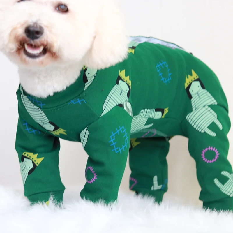 Комбинезон для собаки хлопковый комбинезон одежда для щенка защита живота для маленьких собак пижама с длинными рукавами зеленая Толстовка Пудель мопс