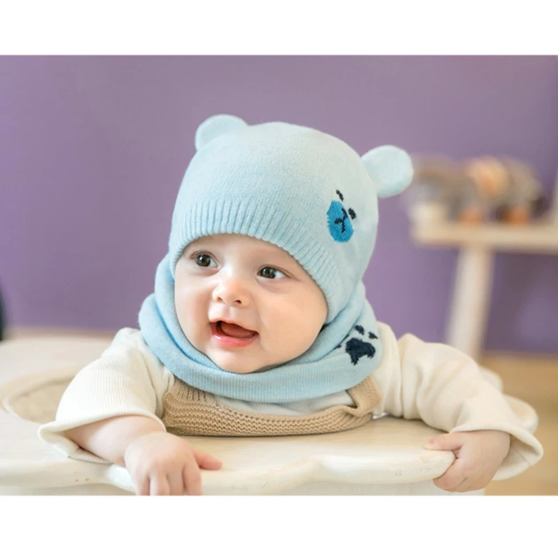 

Baby Winter Caps Scarf Suits Warm Knitted Beanie Cap Cute Cartoon Bear Beanie JS26