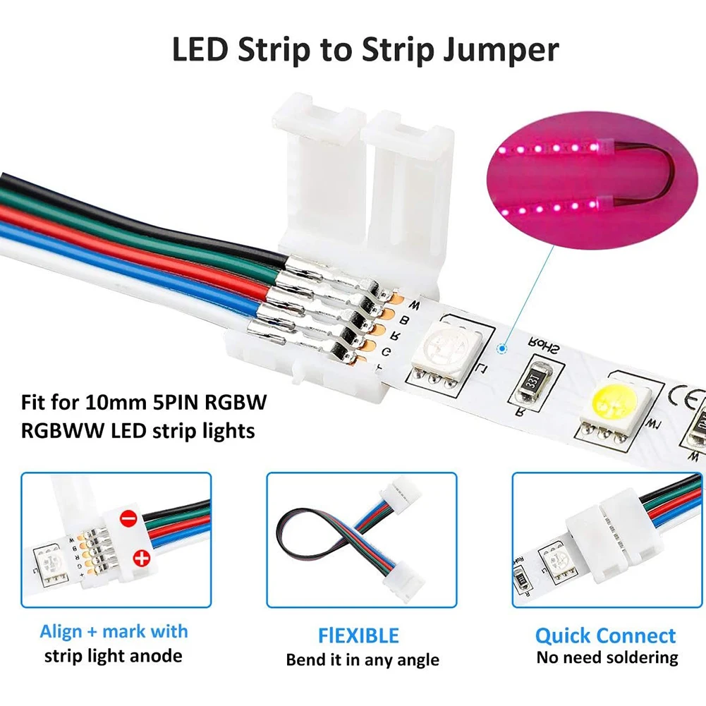 

95pcs 5050 4-pin LED Strip Connector Kit with T-Shaped L-Shaped Strip Jumpers LED Strip Light Wire Connection Terminal Splice