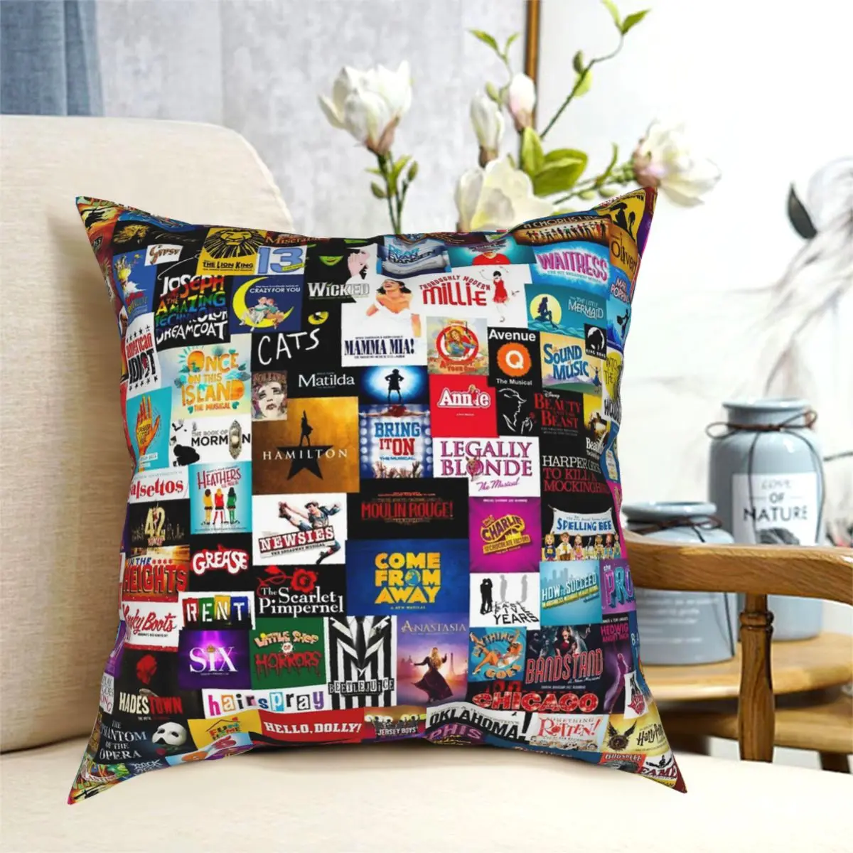 

Broadway Show Logo Collage Square Pillowcase Pattern Zipper Decorative Pillow Case for Car Cushion Cover 45*45cm