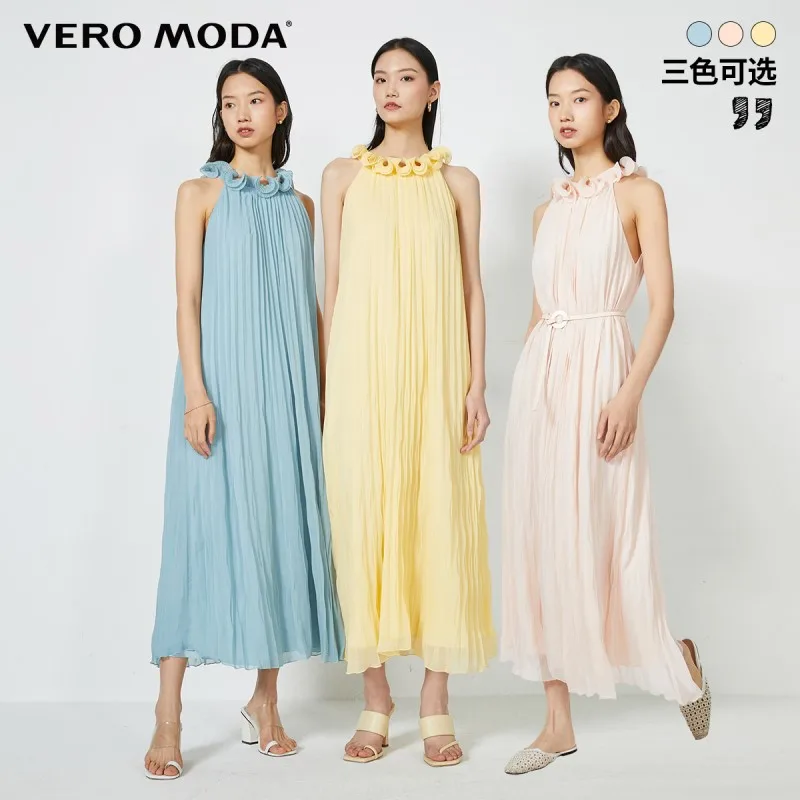 Vero Moda Women Vintage Pleated Chiffon Pleated Long Sleeveless Chiffon Dress | 32027a505 - Dresses -