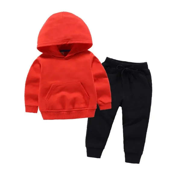 Hot Sale Autumn Kids' Clothes New Boys Girls Cotton Breathable Colorful Suits Children's hoodies+sweatpants Leisure Fashion 2Pc - Цвет: Red and Black