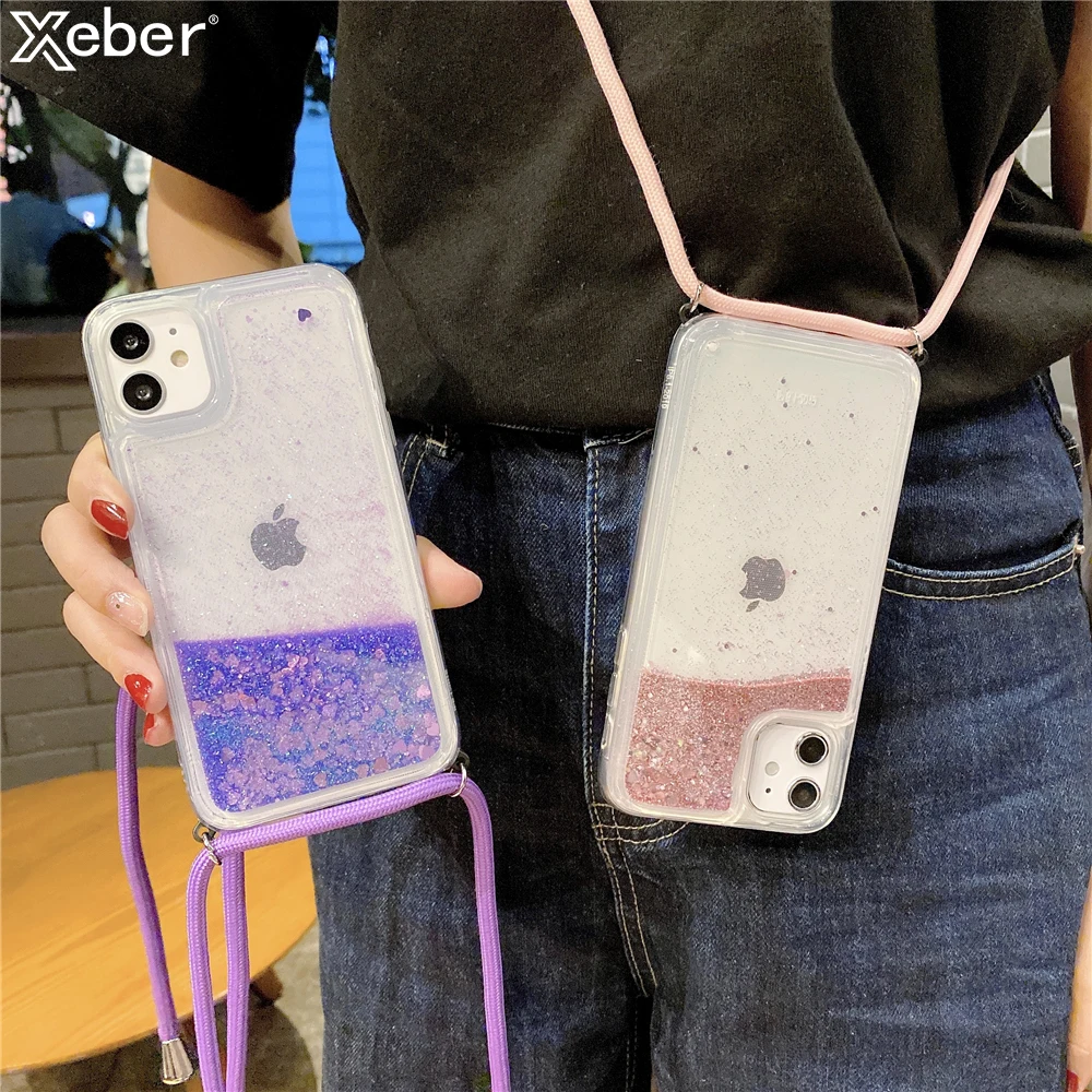 Чехол для телефона с блестками и шнурком iPhone 12 11 Pro XS Max XR X 6S 8 7 Plus 5 SE | Мобильные