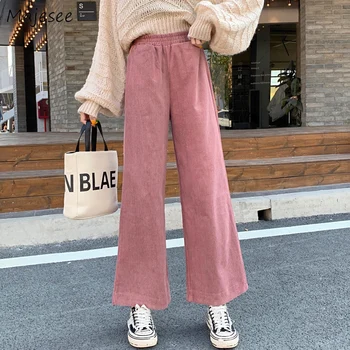 

Pants Women Long Wide Leg Pink Corduroy Trousers Womens Loose All-match Simple Fashion Harajuku Casual Females Elegant Ulzzang