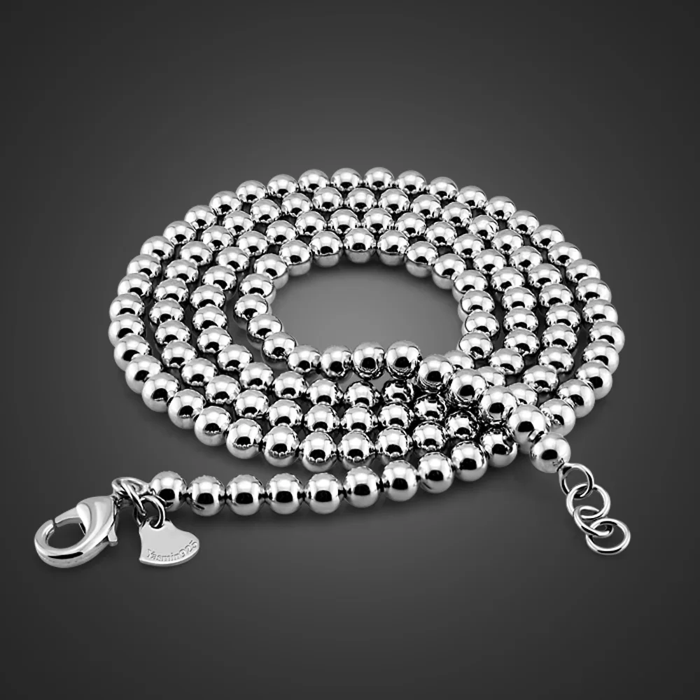 Fashion Man Solid Silver Beads Necklace Simple 100% 925 Sterling Silver 5  /6mm 46/86cm Long Bead Chain Jewelry Woman & Men