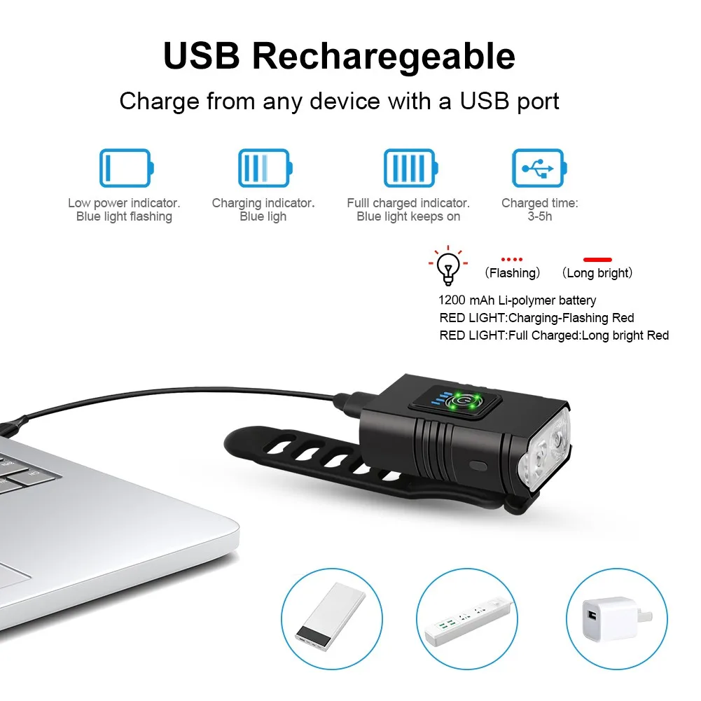T6 LED Bicycle Light Front USB Rechargeable MTB Mountain Bicycle Lamp 1000LM Bike Headlight Cycling Flashlight Bike Accessories