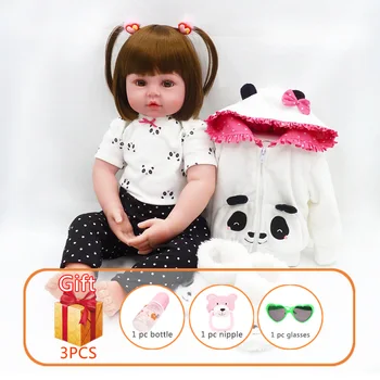 

Reborn Baby Doll Lifelike Handmade Baby Girl Soft Silicone Toys Toddlers Cotton Dolls With Lovely Panda Clothes For Children