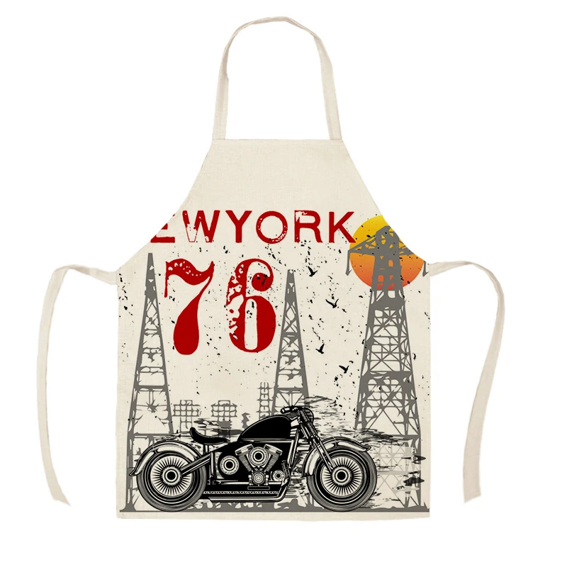 1Pcs Kitchen Apron American Style 19 Free Motorcycle Ride Die Printed Linen Aprons for Men Women Home Cleaning Tools WQ889