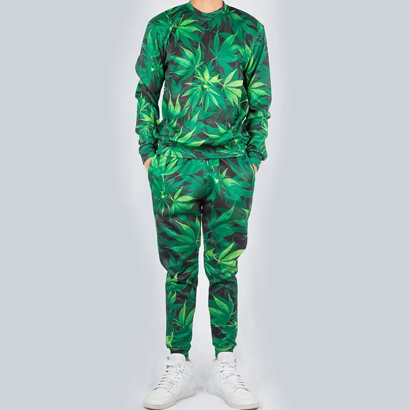 Fashion Men Women Joggers Tracksuit Set Harajuku 3d Green Leaf Weed Pullover Sweatshirt Sweatpants Unisex Outfits Custom S-6XL (9)