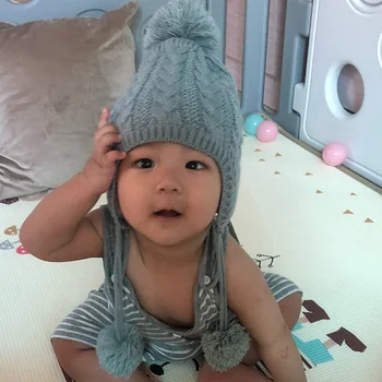 

New Warm Winter Bomber Hats For Baby Girls Sweet Newborn Baby Hat Cotton Velvet Infant Hat With Ball Ear Protection Toddler Hat