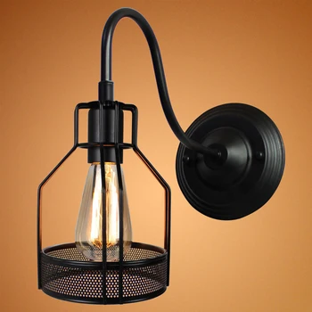 

Loft American Iron black lampshade wall lamp vintage cage guard sconce loft lighting Wine Bottle indoor lighting wall lamps