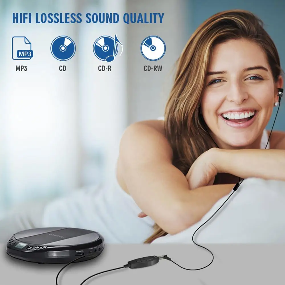 Portable CD Player Personal Compact Walkman CD Player AUX Cable Built-in Headphones HiFi Music Reproductor CD Car Audio Device