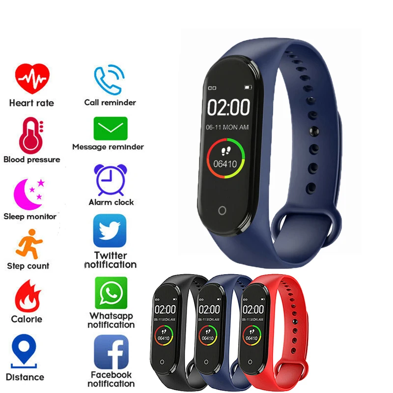 

Casual M4 Smart Watch Color Screen Bluetooth Heart Rate Monitor Monitoring Motion Tracker Smart Men And Women Bracelet Portable