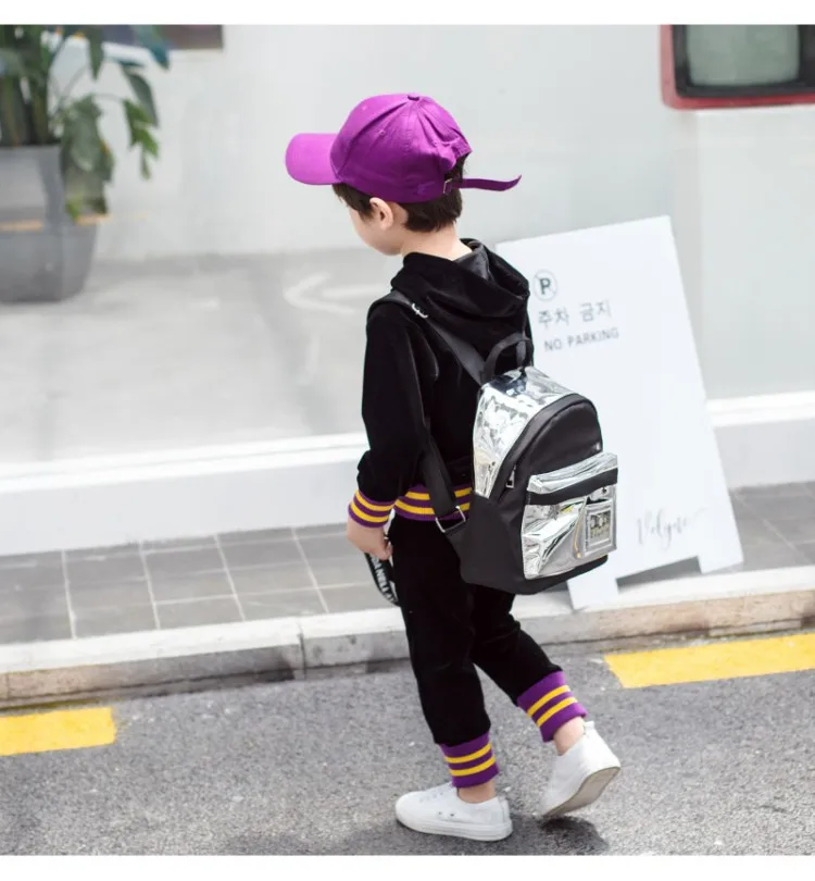 Spring Autumn boys 2 pcs set thick baby hooded sweatshirt+ pants kids suit children set glitter striped letter tape 2 to 7 yrs
