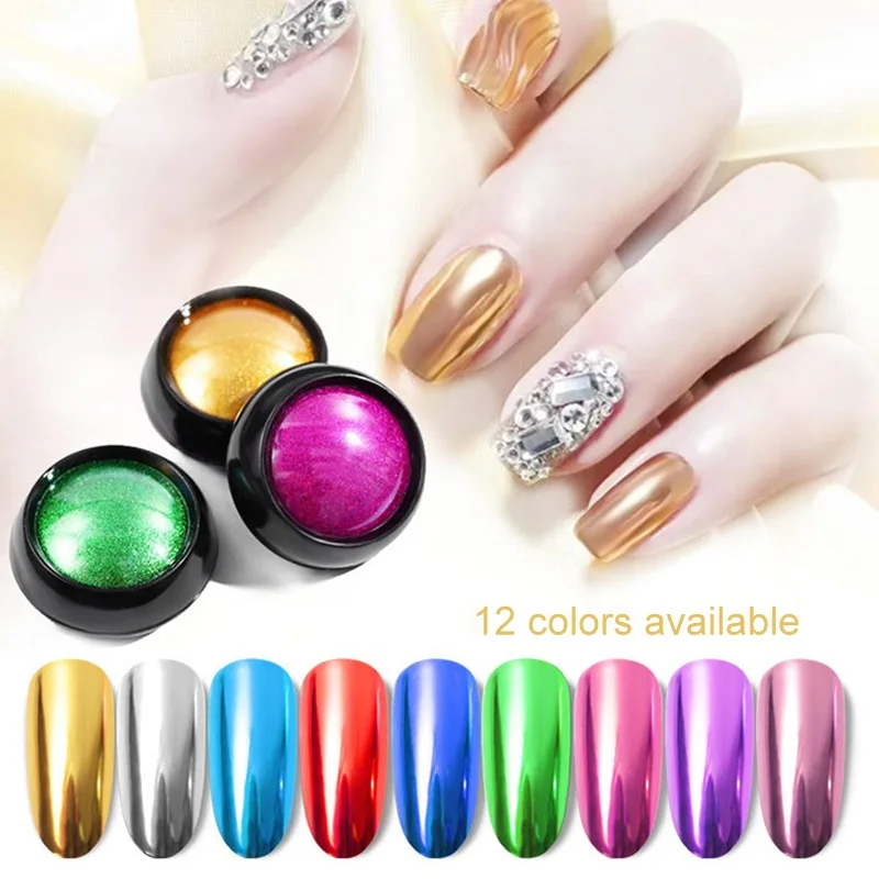 

12 Colors 2ml/Bottle Nail Glitters Mirror Powder Smooth Shine Metallic Effect Manicure Nail Art Chrome Dust Decoration
