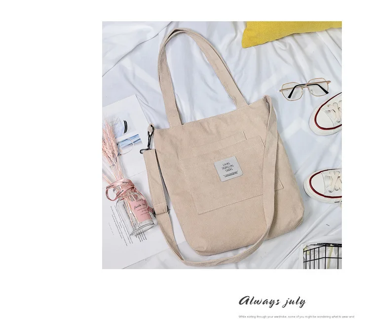2021 New Literary Canvas Bag Women's Single Shoulder Messenger College Style Student Portable Corduroy Handbag