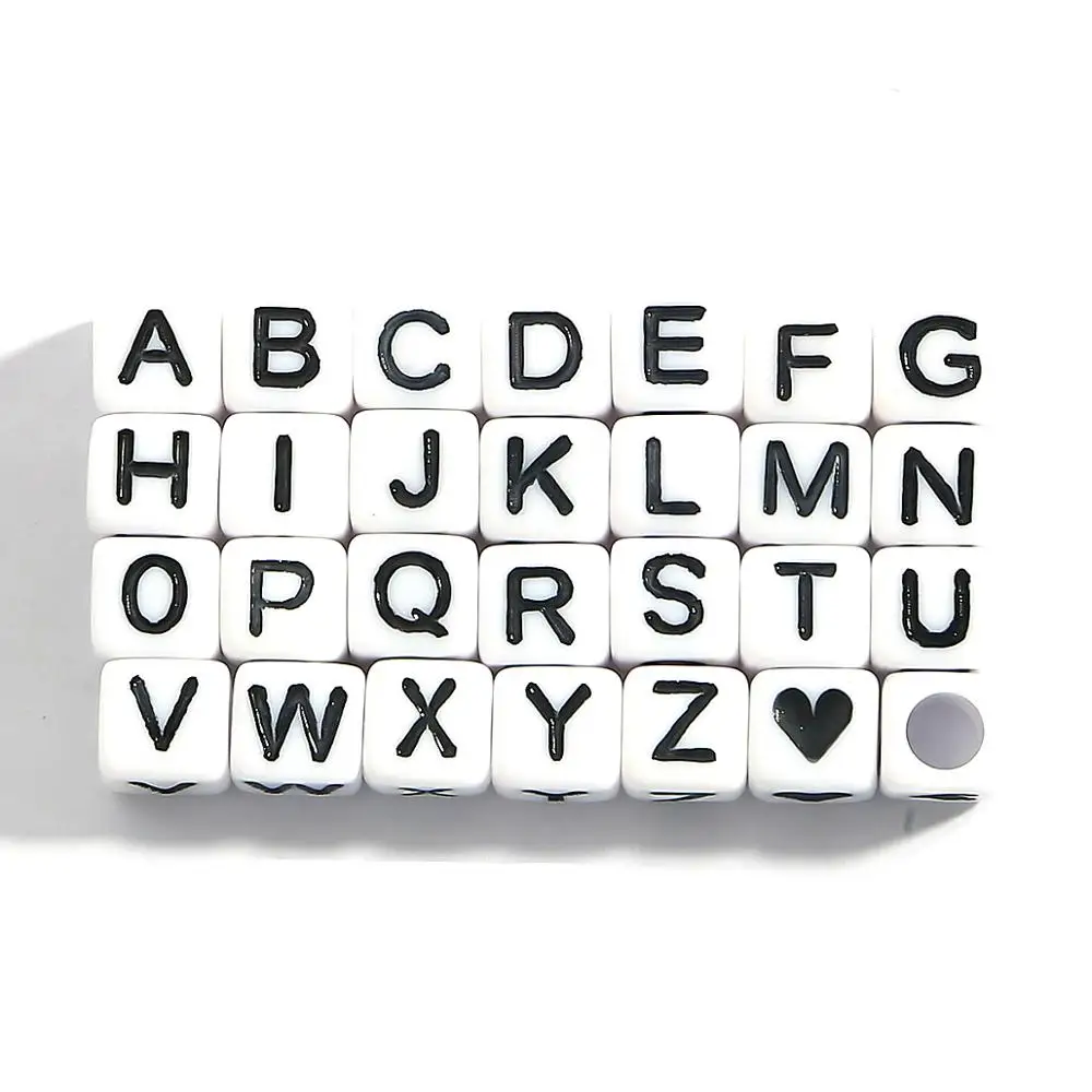 150 square letter beads, 6mm | black and white | uppercase alphabet |  letters | create your own name bracelet
