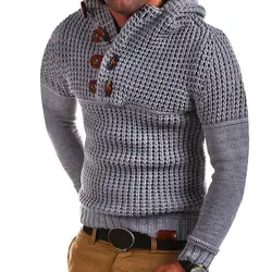 Новинка размера плюс, зимний мужской вязаный Повседневный свитер, пуловер с капюшоном, топ, трикотажная блузка, сохраняющая тепло, VK-ING