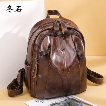 

Vintage Women's Backpack 2020 Fashion Women's Leather Backpack for Teenager Girls High Quality School Backpacks for Women Bag